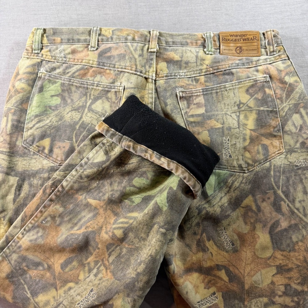 Wrangler Rugged Wear Pants Mens 38x30 Camo Good Fleece Lined Advantage Timber